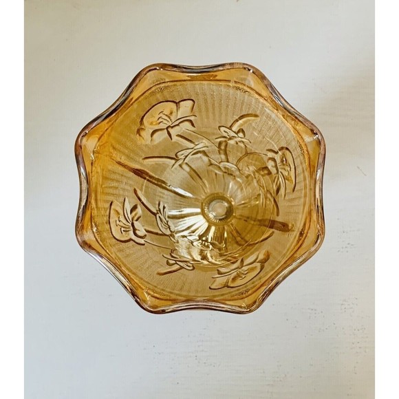 Jeanette Glass Iris & Herringbone Marigold Tall Footed Vase 9" Tall - Picture 5 of 6